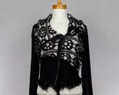 Black wide sweater, shoulder wraps, recycled sweater, black cropped top, women's sweater, black, shrug, shoulder warmer, black, white