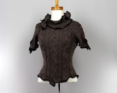 Women's brown fitted top short sleeve sweater fair trade 