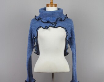 Shrug long sleeves, removable collar, bolero for women blue, fair trade