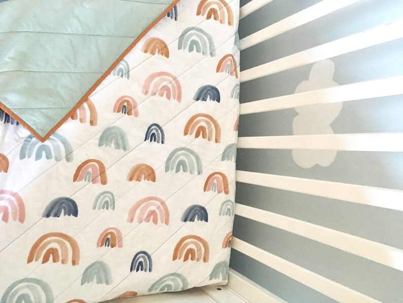 Rainbow Baby Quilt Toddler Cot Quilt Modern Crib Bedding Etsy