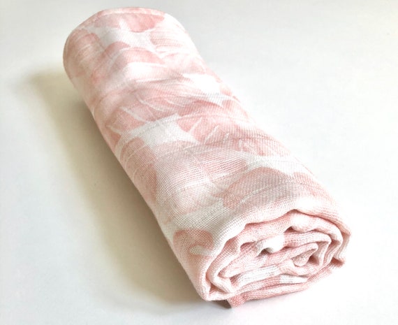 Baby Girl Muslin Cloth Baby Comforter Pink Palm Leaf Muslin Pink Patterned  Muslins Pink Muslin Squares 