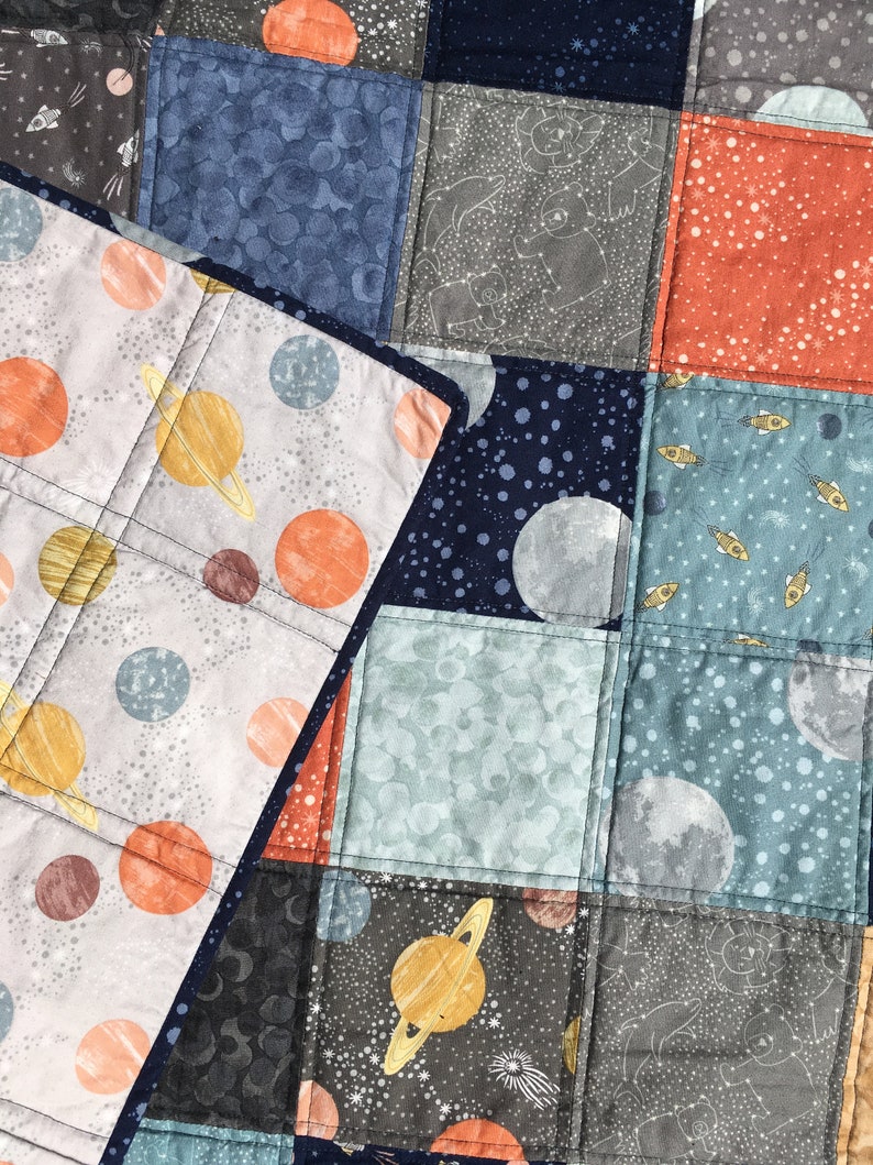 Space Themed Baby Quilt Toddler Blanket Etsy