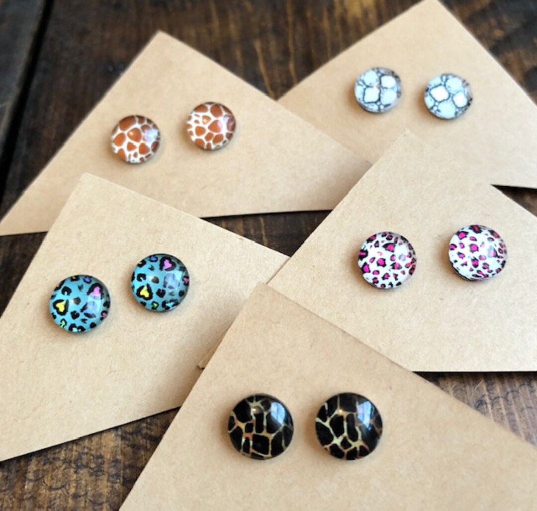 Cute Animal Print Resin Stud Earrings Etsy