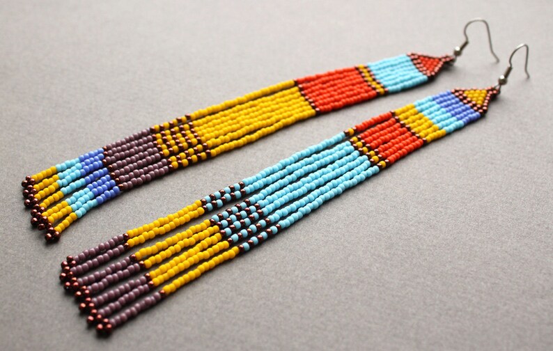 Colorful seed bead earrings Super long beaded earrings Etsy