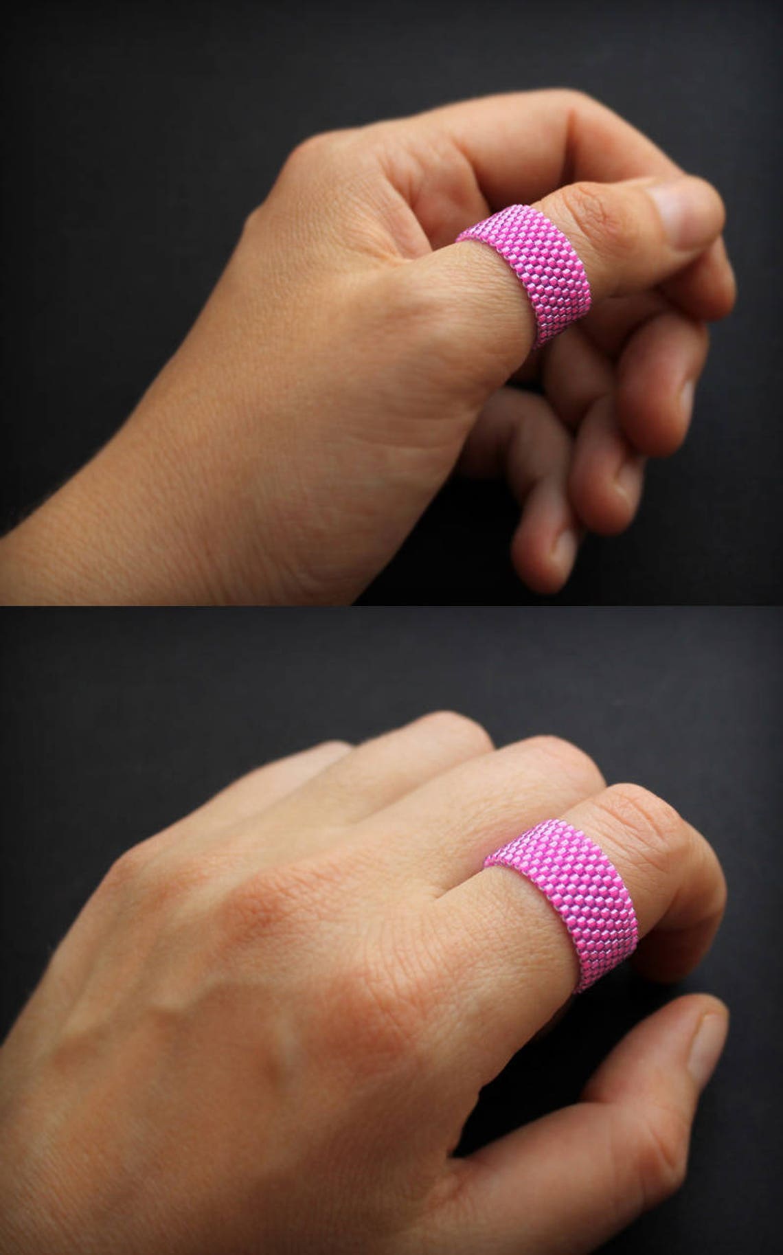 Hot pink band ring for women Seed beaded ring Simple fashion Etsy