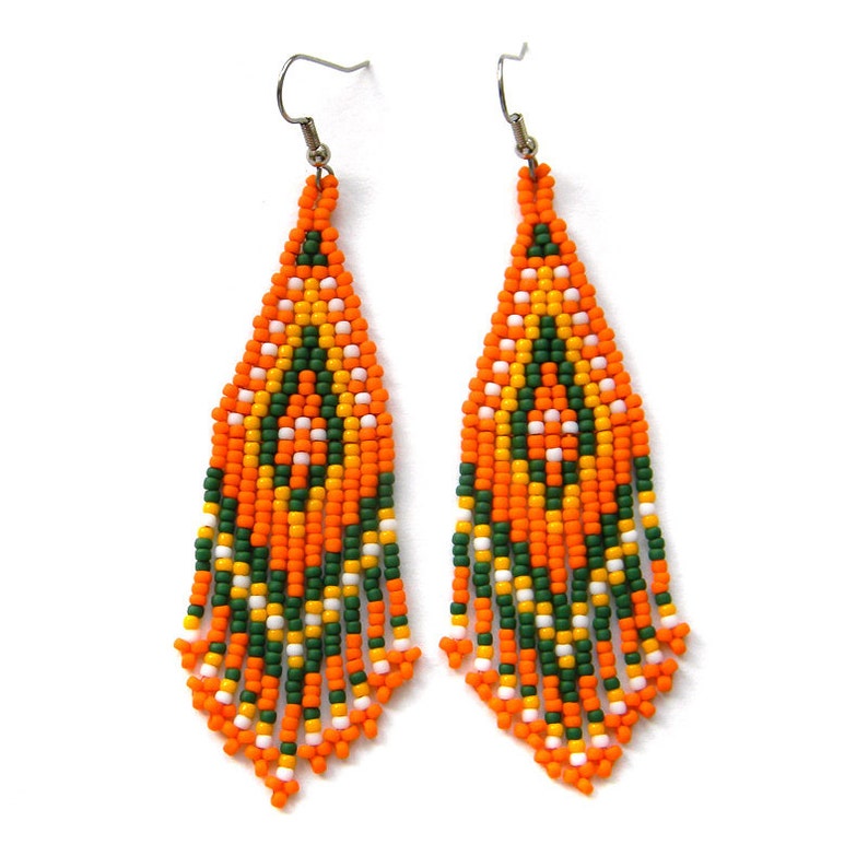 Fringe Beaded Earrings Ethnic Orange Earrings Boho Seed Beaded Etsy