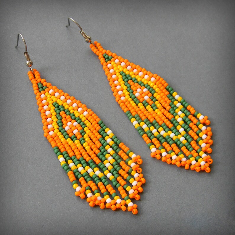 Fringe Beaded Earrings Ethnic Orange Earrings Boho Seed Beaded Etsy