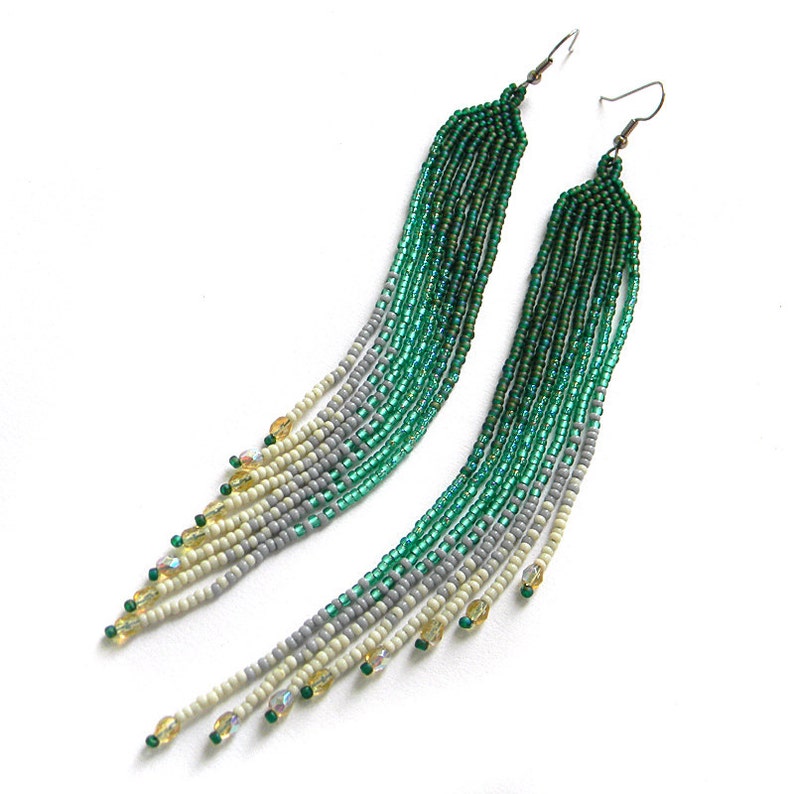 Extra long earrings Long beaded earrings Seed bead earrings Etsy