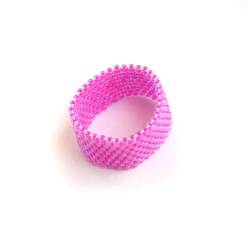 Hot pink band ring for women Seed beaded ring Simple fashion Etsy