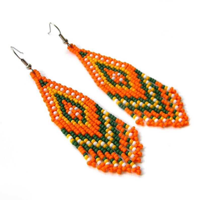 Fringe Beaded Earrings Ethnic Orange Earrings Boho Seed Beaded Etsy