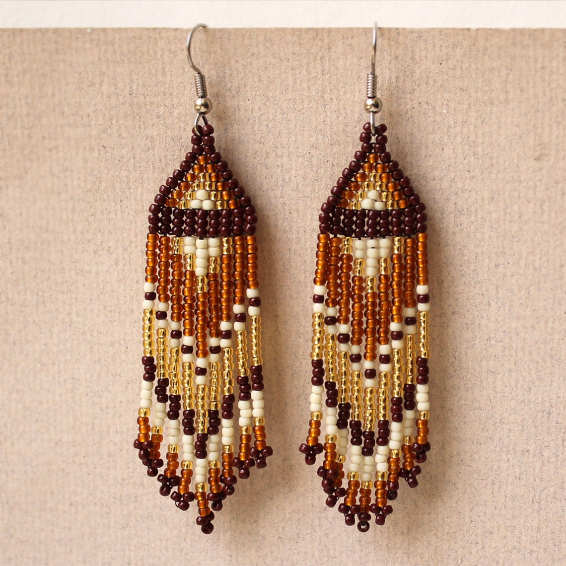 Long beaded earrings Brown earrings gift Long dangle earrings Etsy