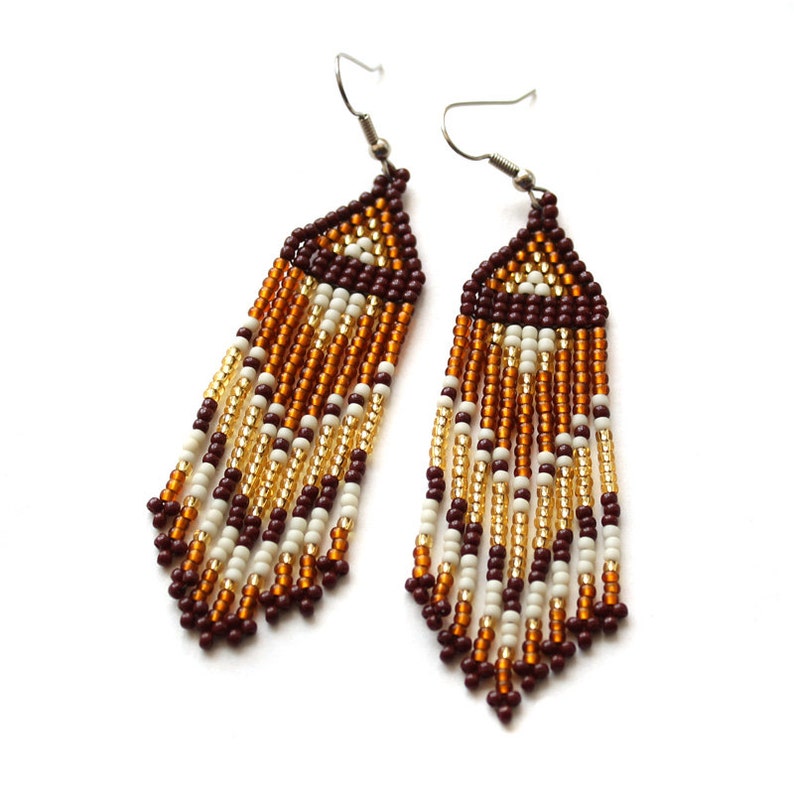 Long beaded earrings Brown earrings gift Long dangle earrings Etsy