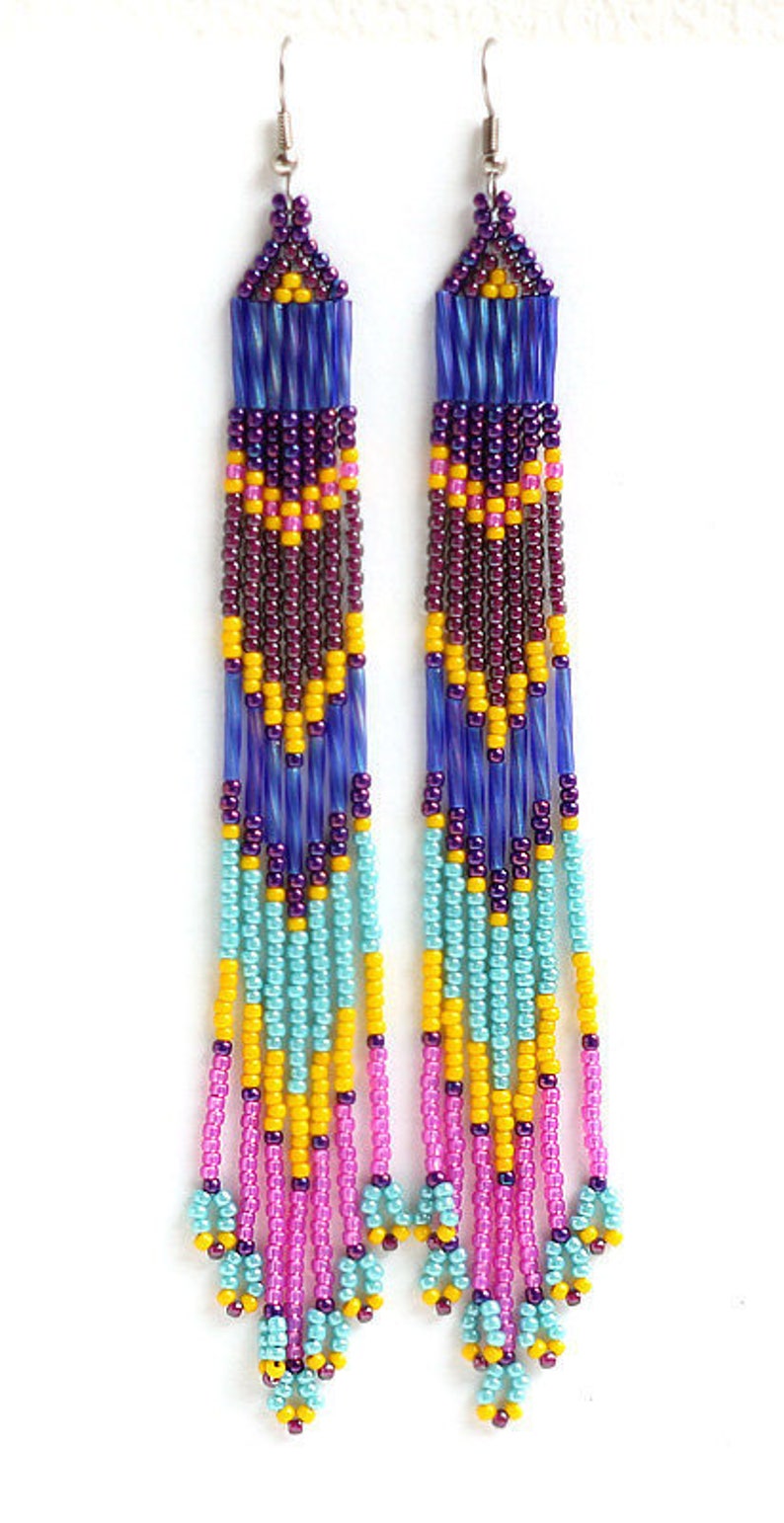 Extra long beaded earrings Long boho earrings Fringe seed bead Etsy