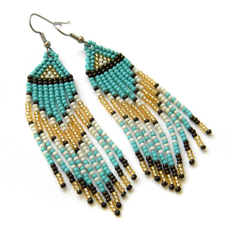 Turquoise long seed bead earrings Handmade beaded earrings | Etsy