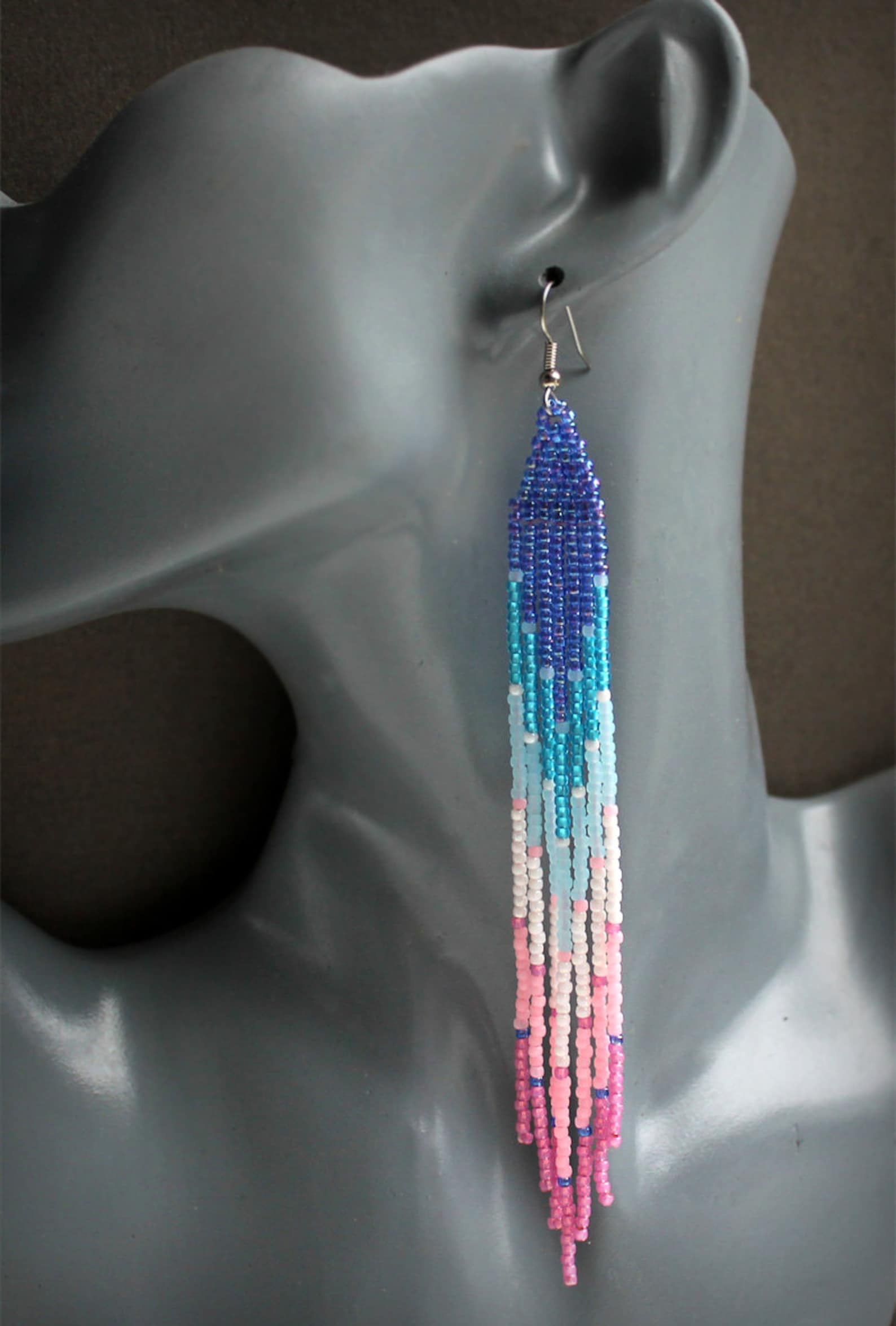 Boho seed bead earrings Extra long beaded earrings Fringe Etsy