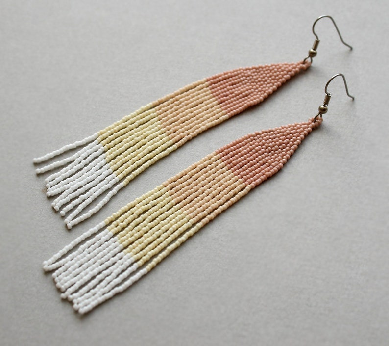 Cute blush earrings Long beaded tassel earrings Seed bead Etsy