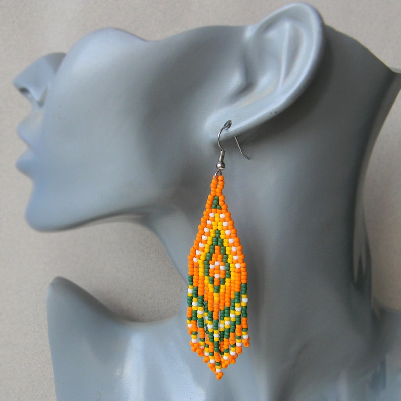 Fringe Beaded Earrings Ethnic Orange Earrings Boho Seed Beaded Etsy