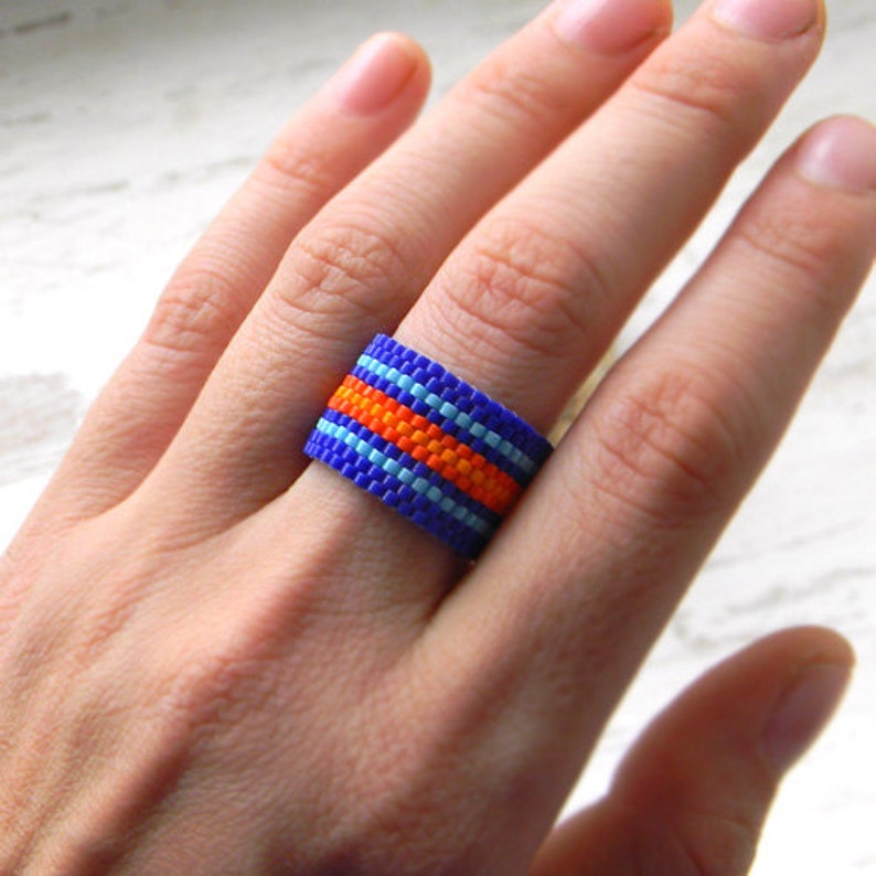 Colorful beaded ring Middle finger ring Wide peyote ring Etsy