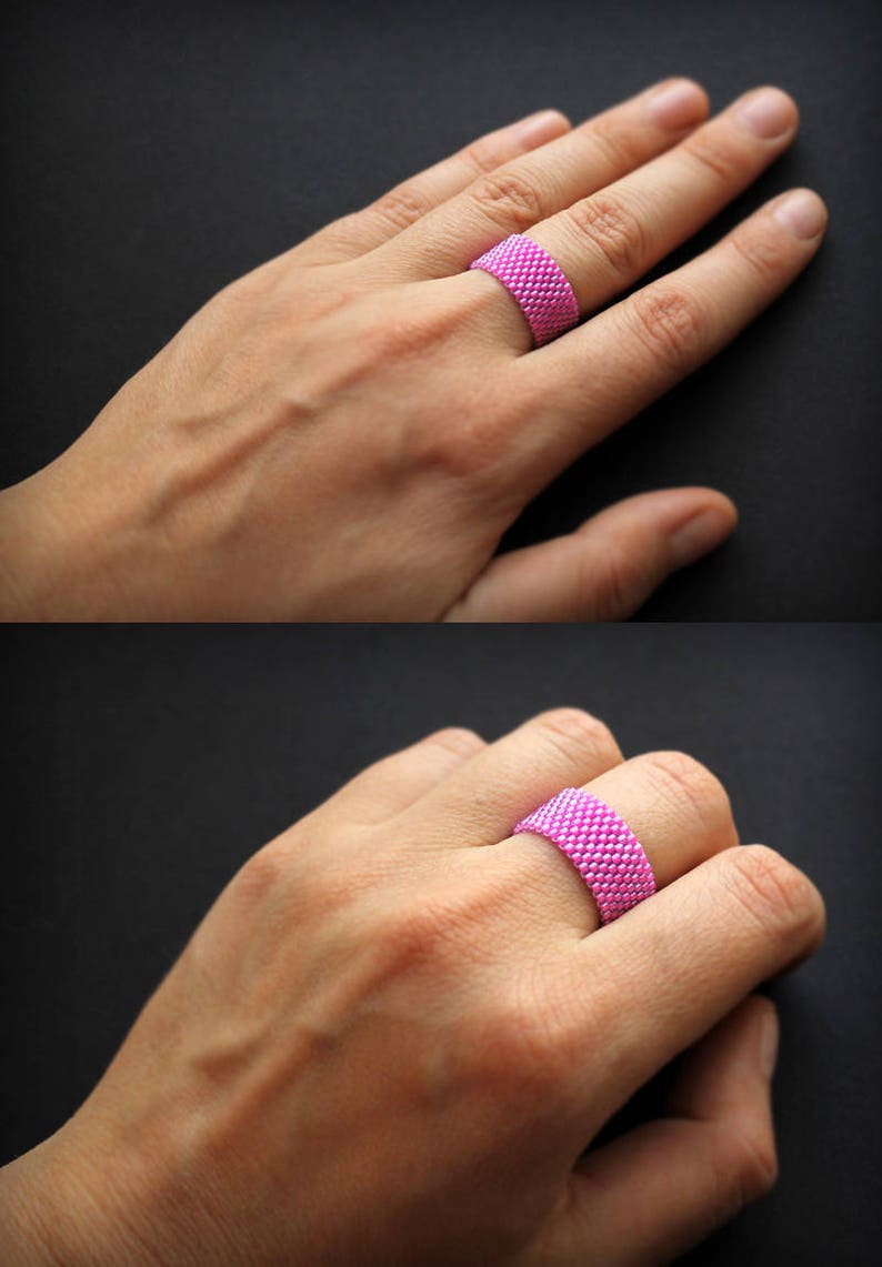 Hot pink band ring for women Seed beaded ring Simple fashion Etsy