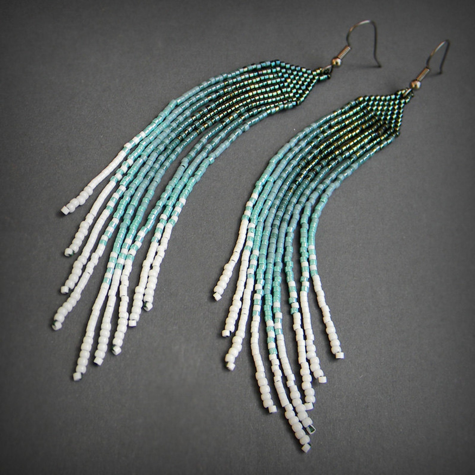 Long Seed Bead Earrings Long Fringe Beaded Earrings Sparkly Etsy