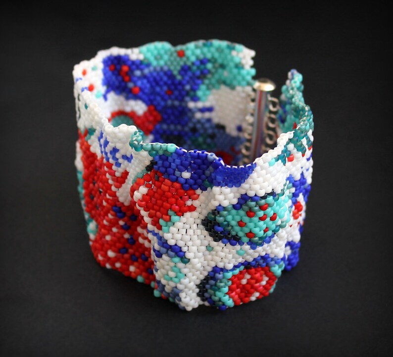 Unusual Wide Beaded Cuff Bracelet for Women Unique Freeform Etsy