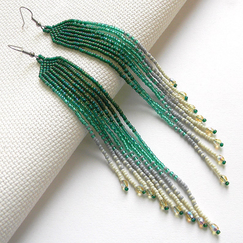 Extra long earrings Long beaded earrings Seed bead earrings Etsy