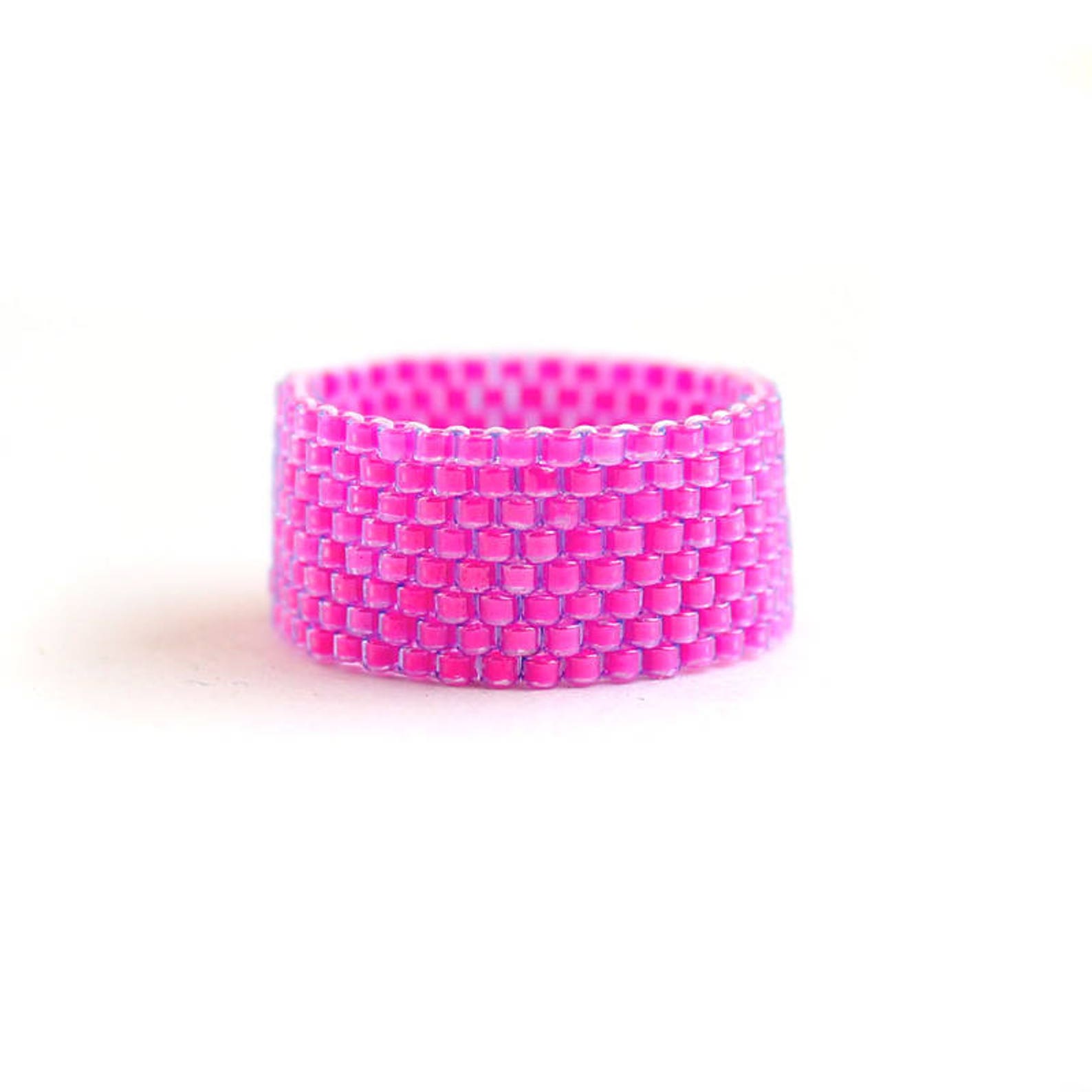 Hot pink band ring for women Seed beaded ring Simple fashion Etsy
