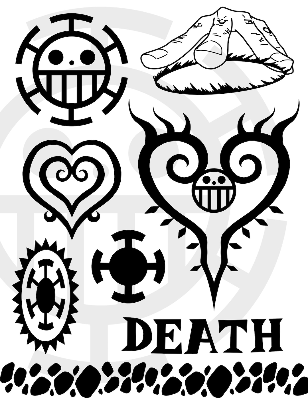 4pcs/set Trafalgar Law Tattoo Anime Cosplay Heart