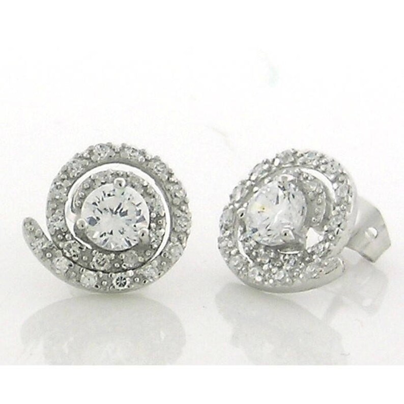 Sterling Silver Rhodium-plated 6mm Round CZ with Swirl Earrings Jackets Sterling Silver Rhodium-plated 6mm Round CZ with Swirl Earrings Jackets