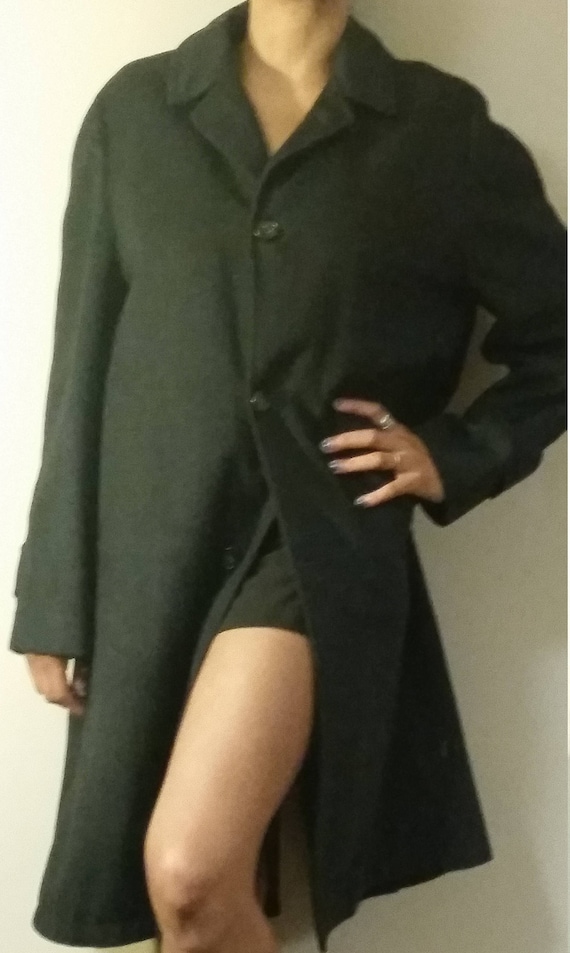 Vintage Wool Black Trench Coat