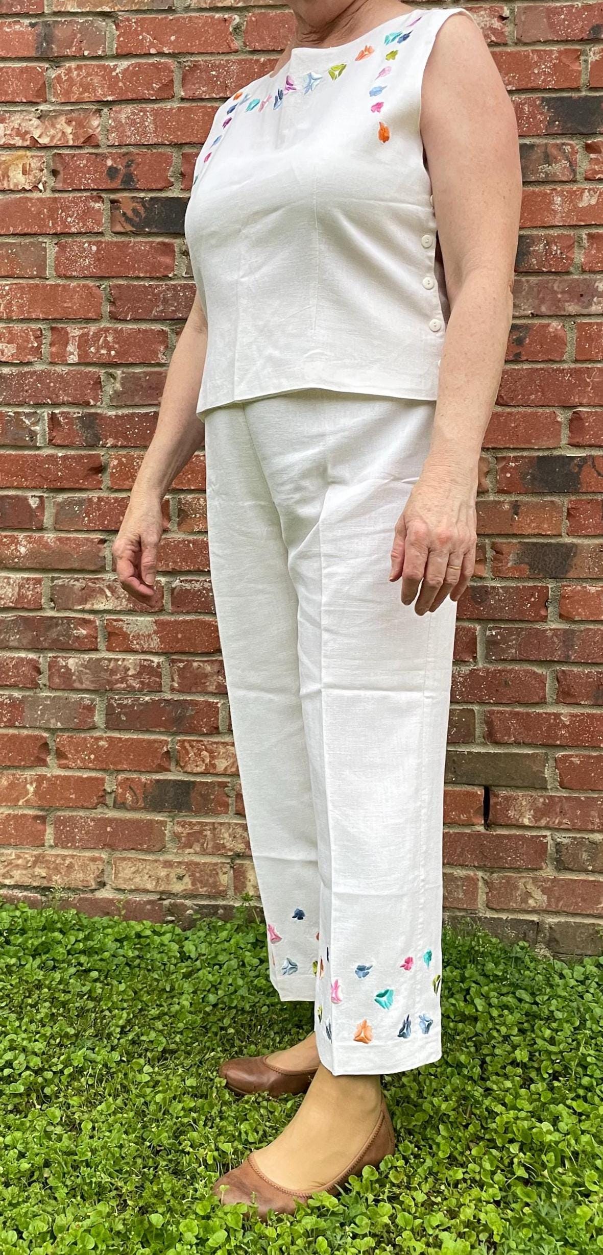 White Designer Readymade Pant Suit With Embroidery Printed Work