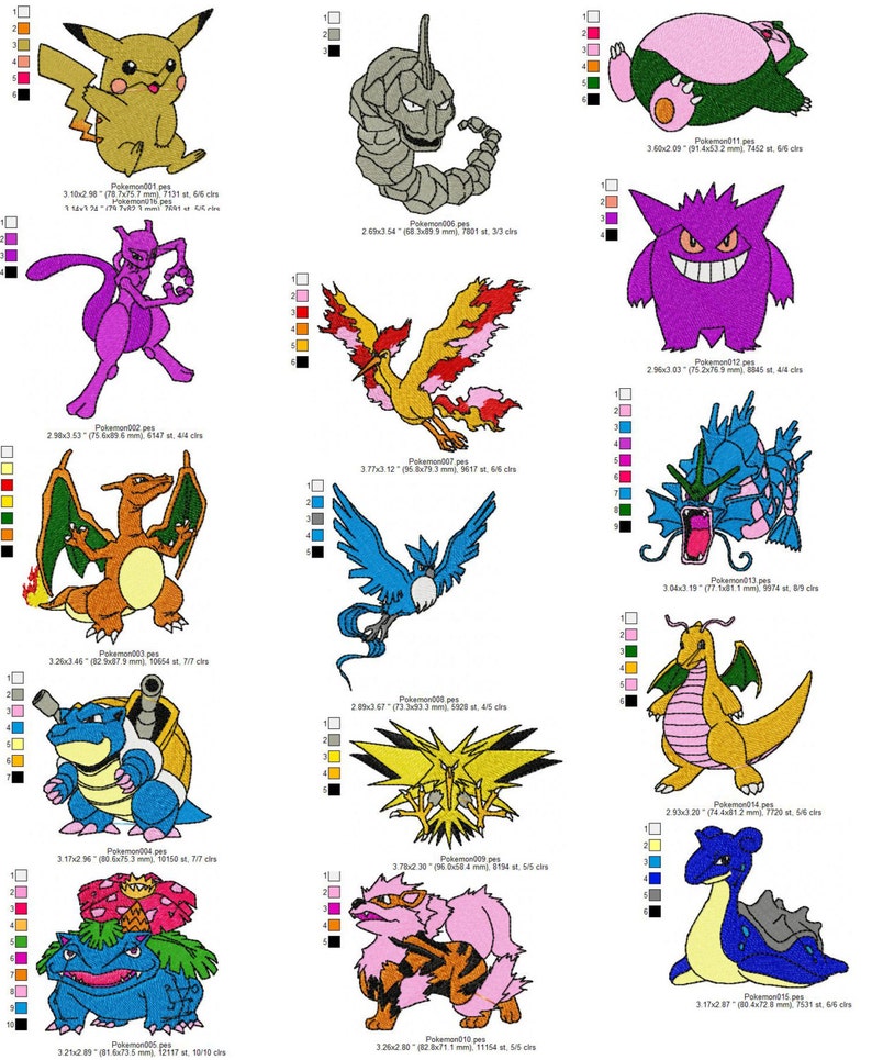 Download Pokemon Characters Embroidery Design 41 different designs ...