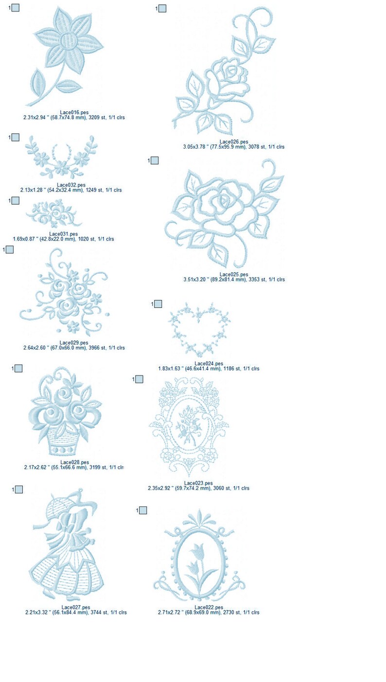 Lace Embroidery Designs Pack / Set 32 Designs Etsy