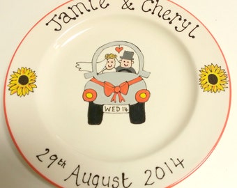 Personalised Hand Painted Pottery Commemoration or Signature Ceramic Wedding Couple Plate