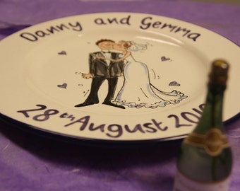 Personalised Hand Painted Pottery Commemoration or Signature Ceramic Wedding Couple Plate