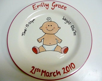 Hand Painted Personalised New Baby Girl Boy Ceramic Keepsake Plate Birth Details Christening Baptism Naming Day Gift Present