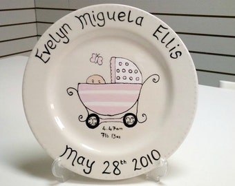 Hand Painted Personalised New Baby Girl Boy Ceramic Keepsake Plate Birth Details Christening Baptism Naming Day Gift Present