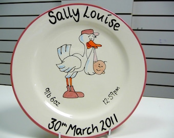 Hand Painted Personalised New Baby Girl Boy Ceramic Keepsake Plate Birth Details Christening Baptism Naming Day Gift Present