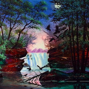 Raven Moon, moonlight, blues and browns.