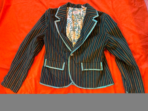 Vintage Penguin Turquoise Velvet Blazer Striped w… - image 1