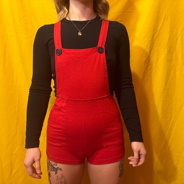 American Apparel Vintage Romper 90s Booty Shorts Summer Onsie Bright Red (S/XS)