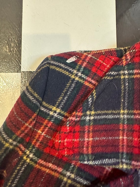 90s Red Plaid Genuine Wool Italian Peacoat Double… - image 9