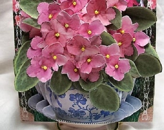 AFRICAN VIOLETS MEMORIAL - 3D paper sculpted art display - personalized - designer handcrafted - unique