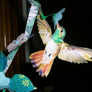 HUMMIN&#39; HUMMINGBIRDS - kinetic mobile - paper sculpted art display  - 2 sizes - designer handcrafted - unique