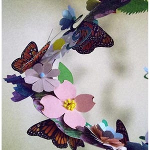 MONARCHS AND FLOWERS - kinetic mobile - paper sculpted art display - 2 sizes - designer handcrafted - unique