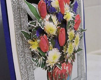 SILVER AND BLUE - 3D art display/note card - all occasion - designer handcrafted - unique