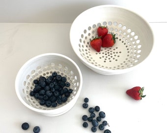 Elegant Berry Bowl and Plate Set in Farmhouse Matte White or Matte Black Glaze...in 4 sizes.