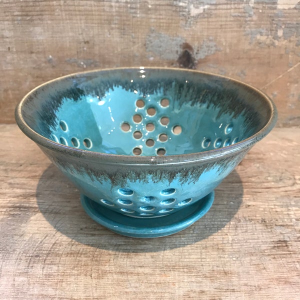 Berry Bowl and Plate Set..in robin's Egg Blue Glaze perfect for grapes, berries, pitted fruit, cherries, and tomotoes.