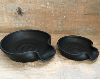 Spoon Rests in Matte Black or Matte White Glaze and 3 Sizes a MUST for every kitchen...keep the spoon, spatula or ladle goop in one place.