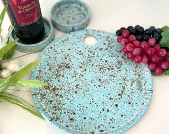 NEW Charcuterie Server in Sea Scape Ocean Blue with matching wine bottle coasters...trending hit gift